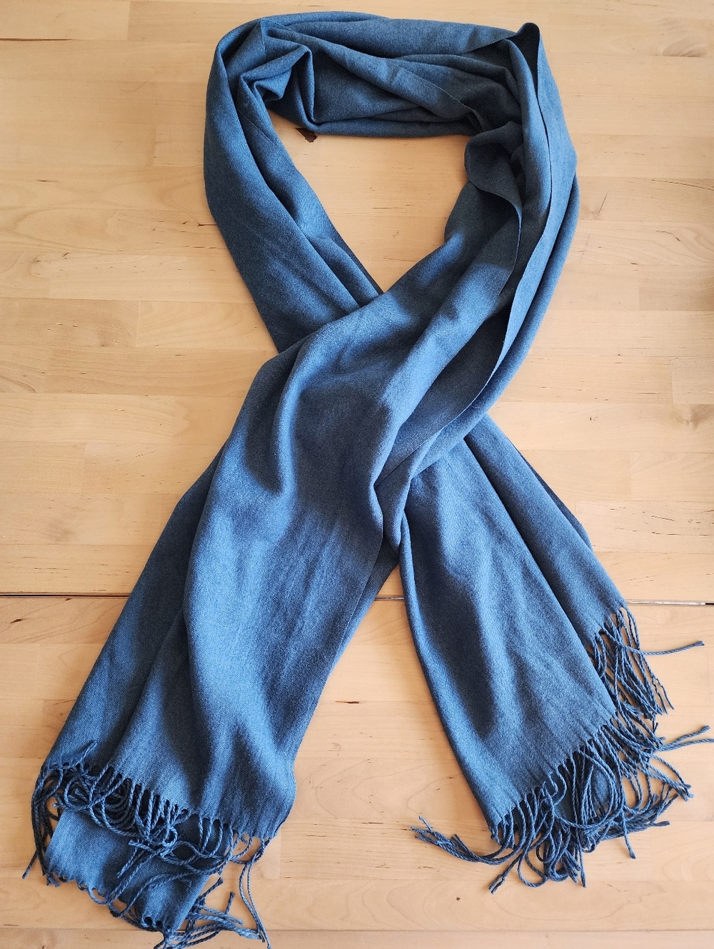 Pashmina Style Wool Silk Scarf - Slate Blue - Picture 2 of 4